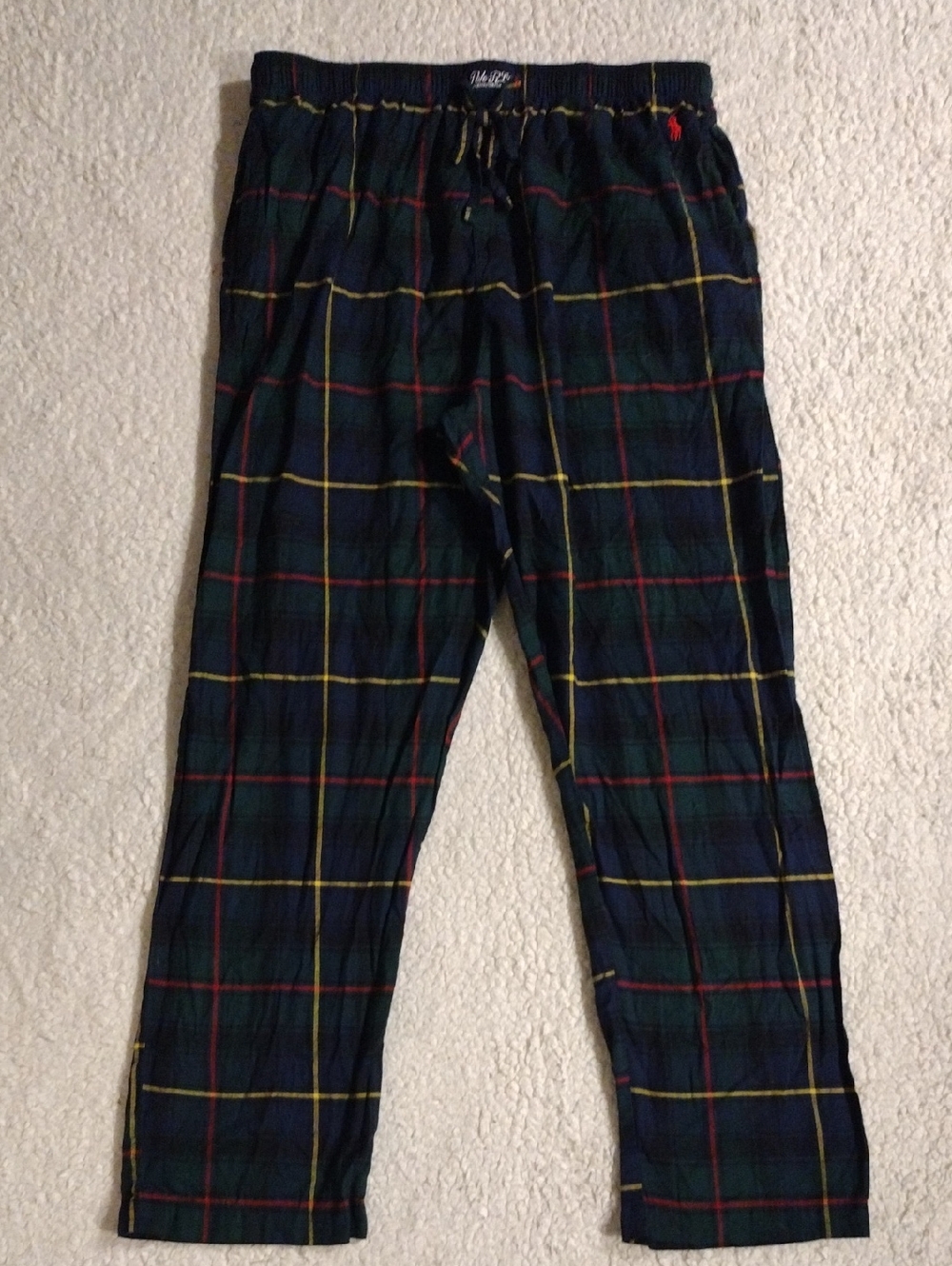 Polo Ralph Lauren Navy Green Yellow Red Plaid Pajama Bottoms Pants Sleepwear